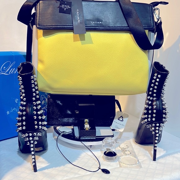 Tahari Handbags - NWT Tahari Handbag & Wristlet Wallet . Spiked Boots Ring,Bagcharm,neckla…